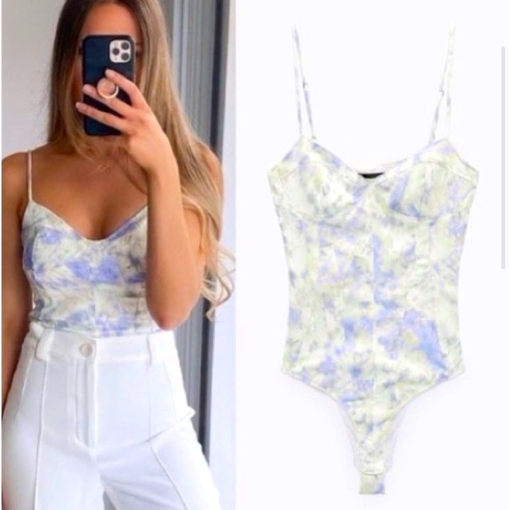 Zara Corset style tie dye bustier bodysuit watercolor lavender top small - Picture 4 of 5
